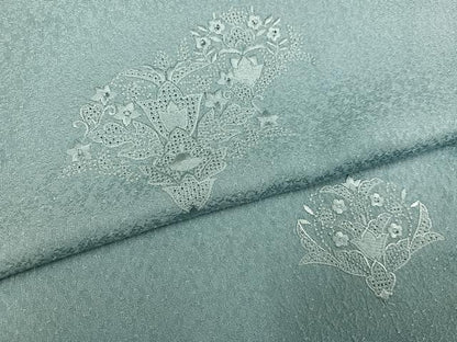 平和屋着物●無地絵羽訪問着　中国三大刺繍　スワトウ刺繍　汕頭刺繍　総刺繍　舞花文　色無地　秘色色　正絹　逸品　AABL1220ph