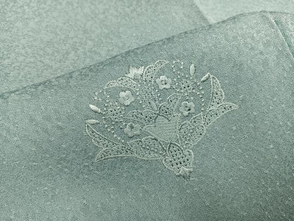 平和屋着物●無地絵羽訪問着　中国三大刺繍　スワトウ刺繍　汕頭刺繍　総刺繍　舞花文　色無地　秘色色　正絹　逸品　AABL1220ph