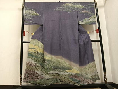 平和屋着物●訪問着　おぼろ染め　襲ね絞り　遠山草花文　暈し染め　金通し地　正絹　逸品　未使用　AABL1225ph