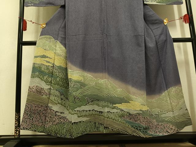 平和屋着物●訪問着　おぼろ染め　襲ね絞り　遠山草花文　暈し染め　金通し地　正絹　逸品　未使用　AABL1225ph