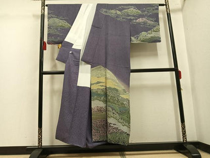 平和屋着物●訪問着　おぼろ染め　襲ね絞り　遠山草花文　暈し染め　金通し地　正絹　逸品　未使用　AABL1225ph