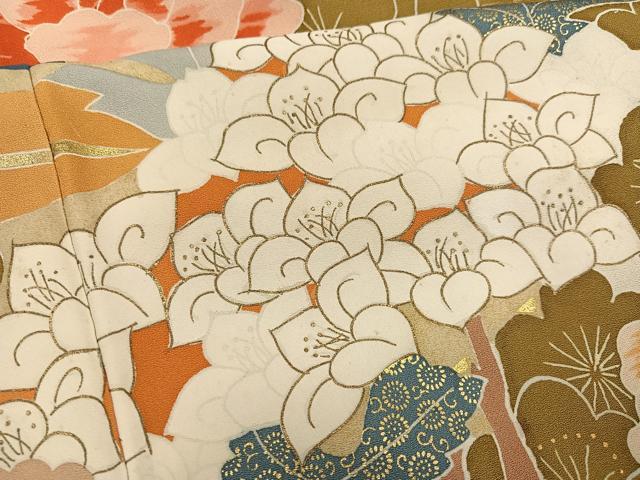 平和屋着物●豪華振袖　駒刺繍　草花文　金彩　正絹　逸品　AABL1226ph