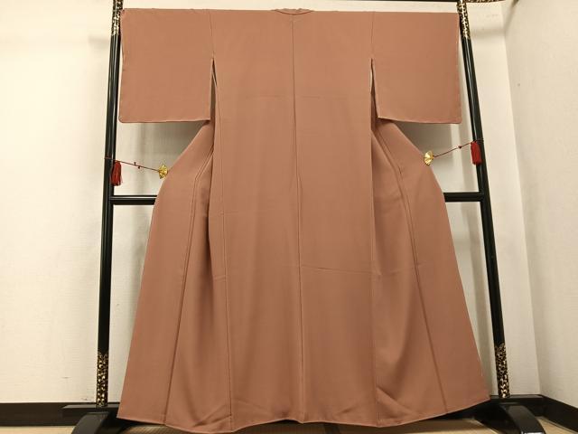 平和屋着物●上質な色無地　胡桃色　正絹　逸品　AABL1229ph