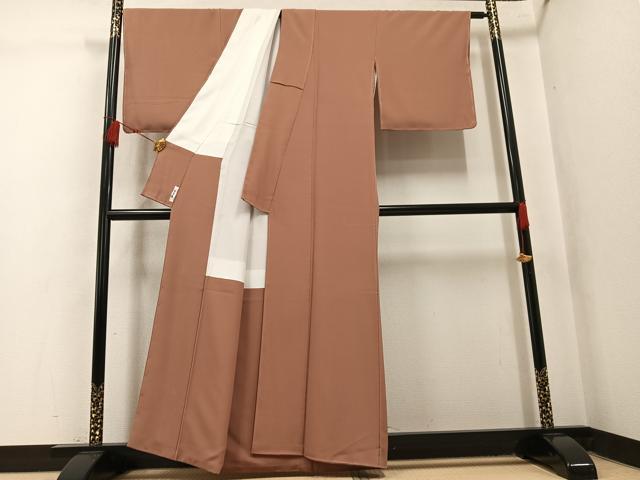 平和屋着物●上質な色無地　胡桃色　正絹　逸品　AABL1229ph