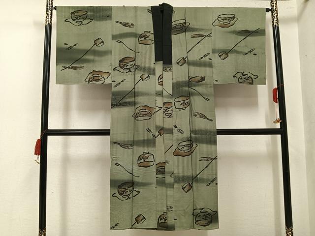 平和屋着物●男性　長襦袢　袷　茶道具　正絹　逸品　AABL1233ph