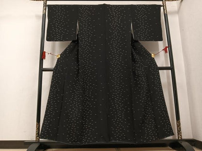 平和屋着物●上質な小紋　間道　黒地　正絹　逸品　AABL1234ph