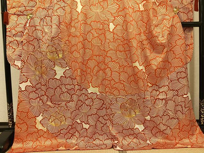 平和屋着物●豪華振袖　駒刺繍　牡丹　金彩　ロング丈　正絹　逸品　AABL1235ph