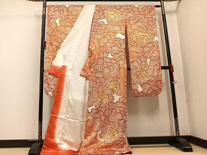 平和屋着物●豪華振袖　駒刺繍　牡丹　金彩　ロング丈　正絹　逸品　AABL1235ph