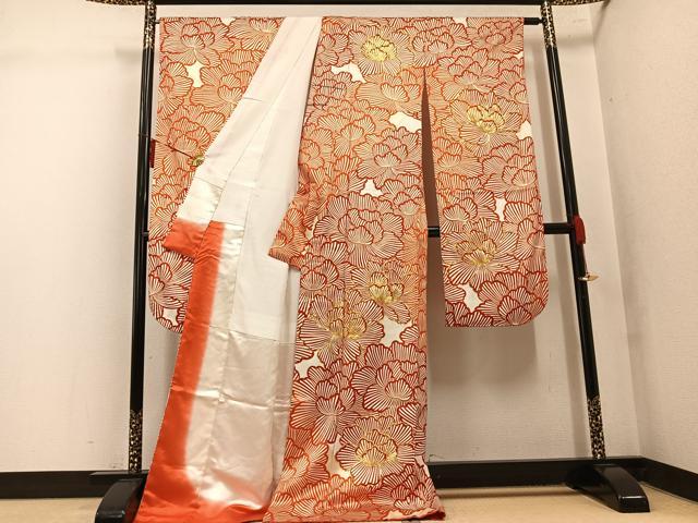 平和屋着物●豪華振袖　駒刺繍　牡丹　金彩　ロング丈　正絹　逸品　AABL1235ph