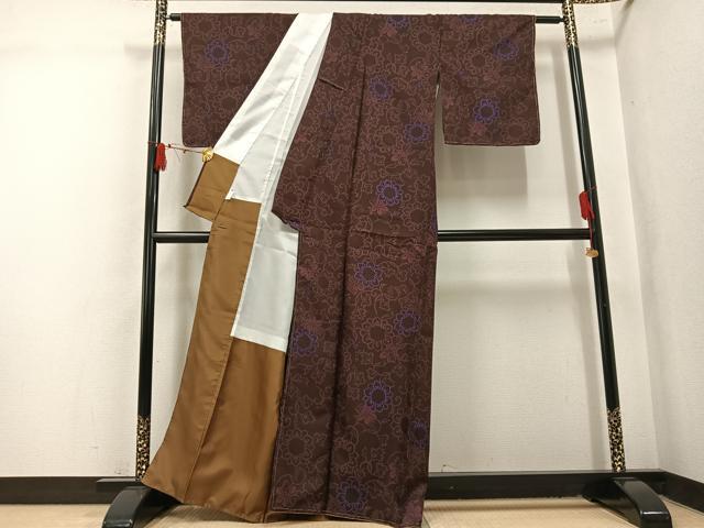 平和屋着物●小紋　花唐草文　洗える着物　未使用　AABL1239ph