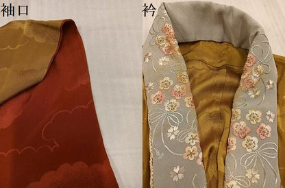平和屋着物●長襦袢　無双仕立て　雲重ね地紋　桑茶色　半衿刺繍　正絹　逸品　AABL1243ph