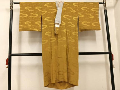 平和屋着物●長襦袢　無双仕立て　雲重ね地紋　桑茶色　半衿刺繍　正絹　逸品　AABL1243ph