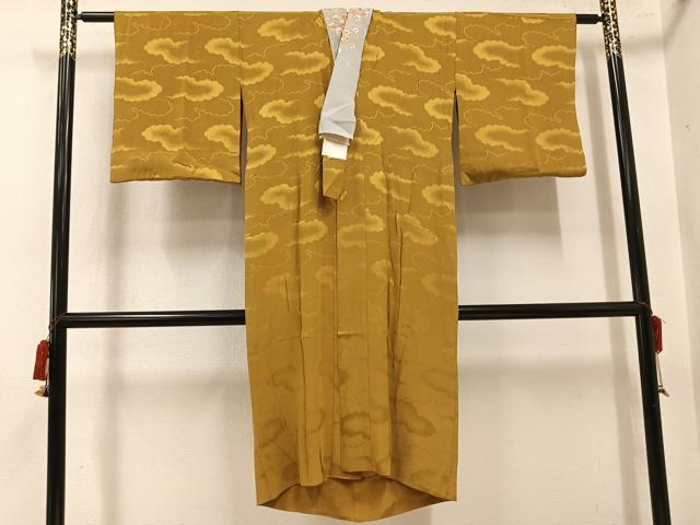 平和屋着物●長襦袢　無双仕立て　雲重ね地紋　桑茶色　半衿刺繍　正絹　逸品　AABL1243ph