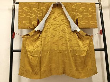 平和屋着物●長襦袢　無双仕立て　雲重ね地紋　桑茶色　半衿刺繍　正絹　逸品　AABL1243ph