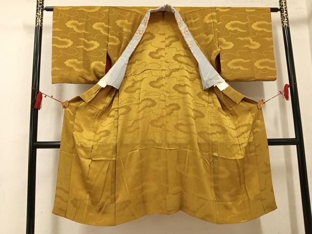 平和屋着物●長襦袢　無双仕立て　雲重ね地紋　桑茶色　半衿刺繍　正絹　逸品　AABL1243ph