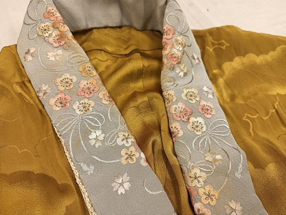 平和屋着物●長襦袢　無双仕立て　雲重ね地紋　桑茶色　半衿刺繍　正絹　逸品　AABL1243ph
