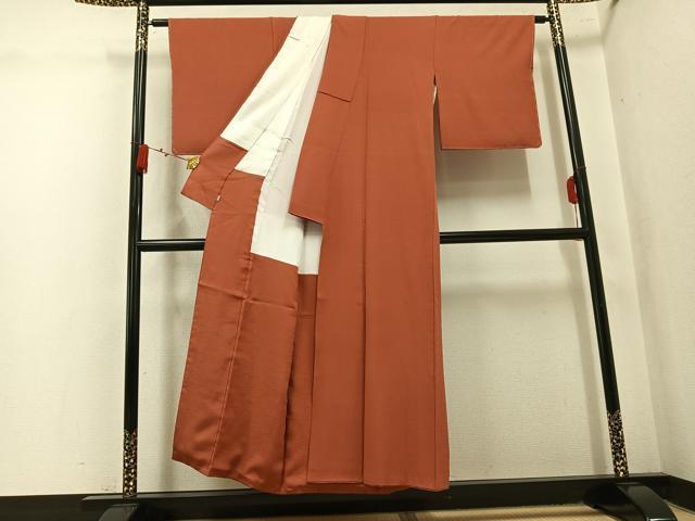 平和屋着物●上質な色無地　作家物　琉球藍泥染　樺色　正絹　逸品　AABL1244ph