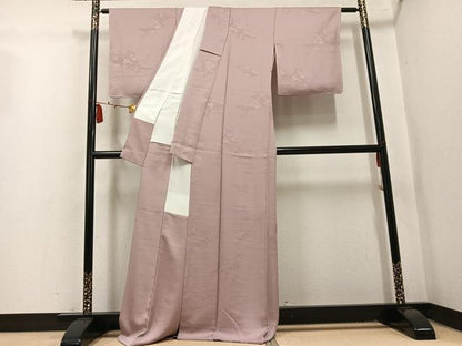 平和屋着物●上質な色無地　絵巻地紋　水柿色　正絹　逸品　未使用　AABL1246ph