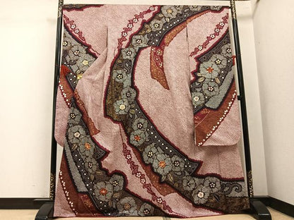 平和屋着物●豪華振袖　絞り　駒刺繍　舞花文　金彩　三越扱い　正絹　逸品　AABL1248ph
