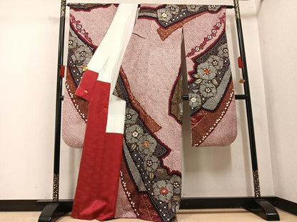 平和屋着物●豪華振袖　絞り　駒刺繍　舞花文　金彩　三越扱い　正絹　逸品　AABL1248ph