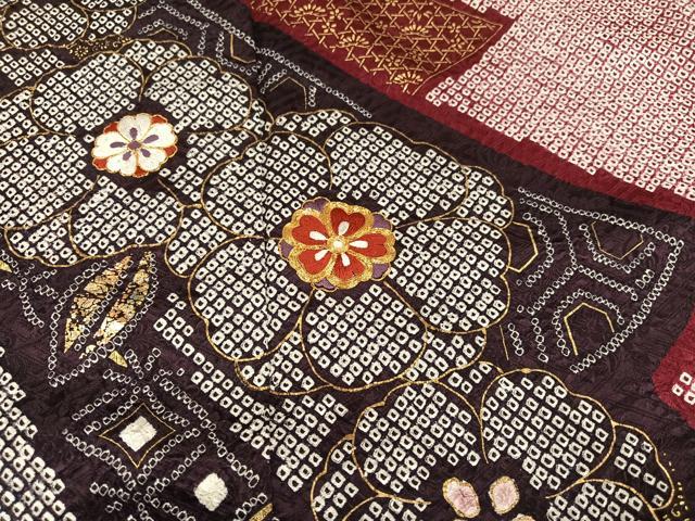 平和屋着物●豪華振袖　絞り　駒刺繍　舞花文　金彩　三越扱い　正絹　逸品　AABL1248ph