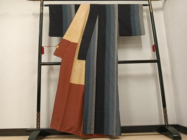 平和屋着物●上質な紬　間道　正絹　逸品　AABL1254ph