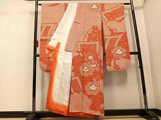 平和屋着物●豪華振袖　総絞り　駒刺繍　花尽くし　正絹　逸品　AABL1265ph