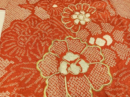 平和屋着物●豪華振袖　総絞り　駒刺繍　花尽くし　正絹　逸品　AABL1265ph
