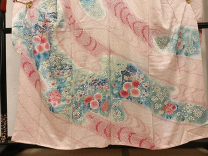 平和屋着物●豪華振袖　絞り　御所車花文　正絹　逸品　AABL1269ph