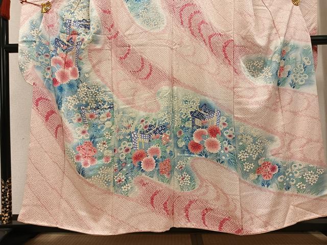 平和屋着物●豪華振袖　絞り　御所車花文　正絹　逸品　AABL1269ph