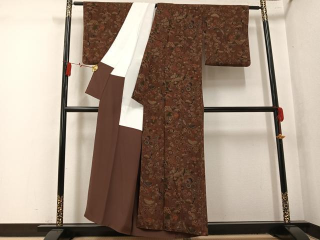 平和屋着物●上質な小紋　松竹梅文　鬼しぼ縮緬　正絹　逸品　AABL1270ph