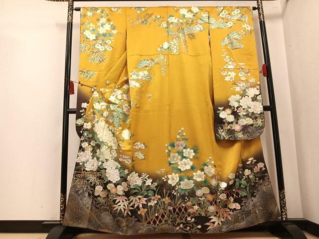 平和屋着物●豪華振袖　草花文　暈し染め　金銀彩　銀通し地　正絹　逸品　AABL1271ph