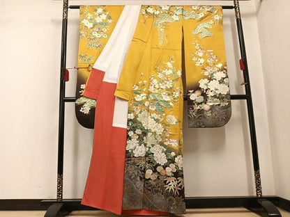 平和屋着物●豪華振袖　草花文　暈し染め　金銀彩　銀通し地　正絹　逸品　AABL1271ph