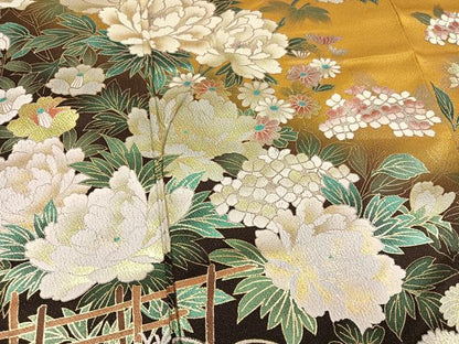 平和屋着物●豪華振袖　草花文　暈し染め　金銀彩　銀通し地　正絹　逸品　AABL1271ph