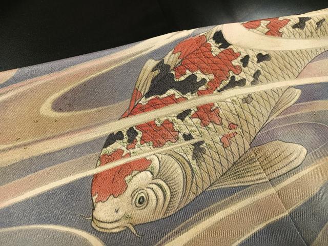 平和屋着物●豪華黒留袖　手描き　鯉　金彩　正絹　逸品　AABL1275ph