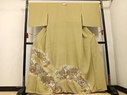 平和屋着物●豪華色留袖　作家物　駒刺繍　地紙花唐草文　暈し染め　金彩　正絹　逸品　AABL1279ph