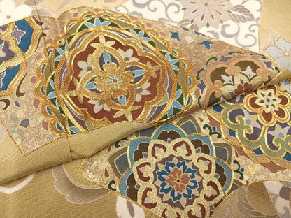 平和屋着物●豪華色留袖　作家物　駒刺繍　地紙花唐草文　暈し染め　金彩　正絹　逸品　AABL1279ph