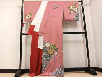 平和屋着物●訪問着　駒刺繍　草花文　暈し染め　金彩　正絹　逸品　AABL1280ph
