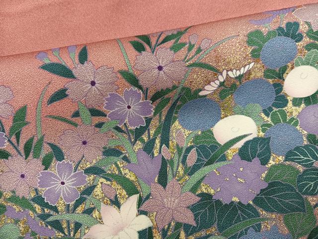 平和屋着物●訪問着　駒刺繍　草花文　暈し染め　金彩　正絹　逸品　AABL1280ph