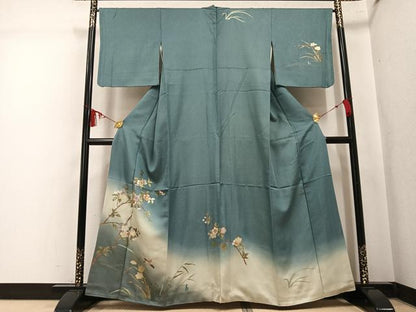 平和屋着物●訪問着　螺鈿　花鳥文　暈し染め　金銀彩　銀通し地　正絹　逸品　AABL1281ph