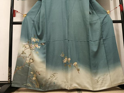 平和屋着物●訪問着　螺鈿　花鳥文　暈し染め　金銀彩　銀通し地　正絹　逸品　AABL1281ph