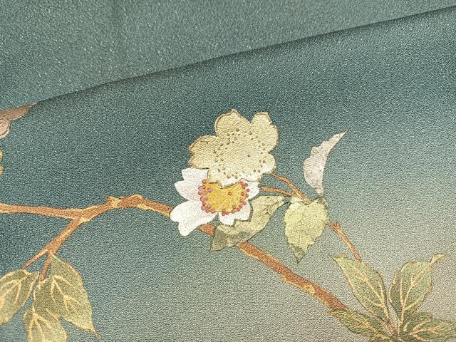 平和屋着物●訪問着　螺鈿　花鳥文　暈し染め　金銀彩　銀通し地　正絹　逸品　AABL1281ph