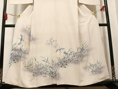 平和屋着物●訪問着　友禅　群れ鶴草花文　暈し染め　正絹　逸品　AABL1283ph