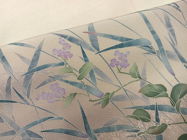 平和屋着物●訪問着　友禅　群れ鶴草花文　暈し染め　正絹　逸品　AABL1283ph