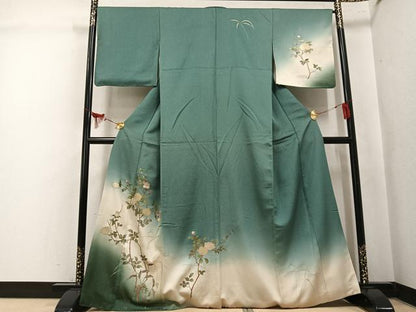 平和屋着物●訪問着　螺鈿　花蝶文　暈し染め　金彩　銀通し地　正絹　逸品　AABL1285ph