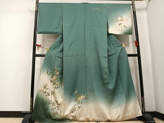 平和屋着物●訪問着　螺鈿　花蝶文　暈し染め　金彩　銀通し地　正絹　逸品　AABL1285ph