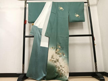 平和屋着物●訪問着　螺鈿　花蝶文　暈し染め　金彩　銀通し地　正絹　逸品　AABL1285ph