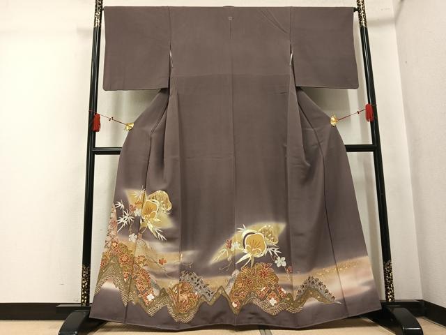 平和屋着物●豪華色留袖　駒刺繍　草花鹿文　暈し染め　金彩　正絹　逸品　AABL1288ph