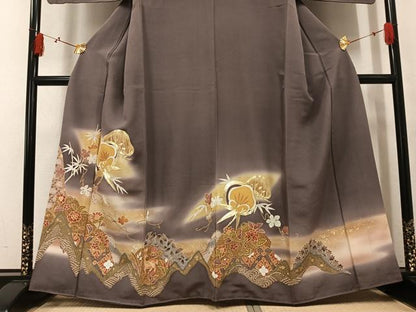 平和屋着物●豪華色留袖　駒刺繍　草花鹿文　暈し染め　金彩　正絹　逸品　AABL1288ph