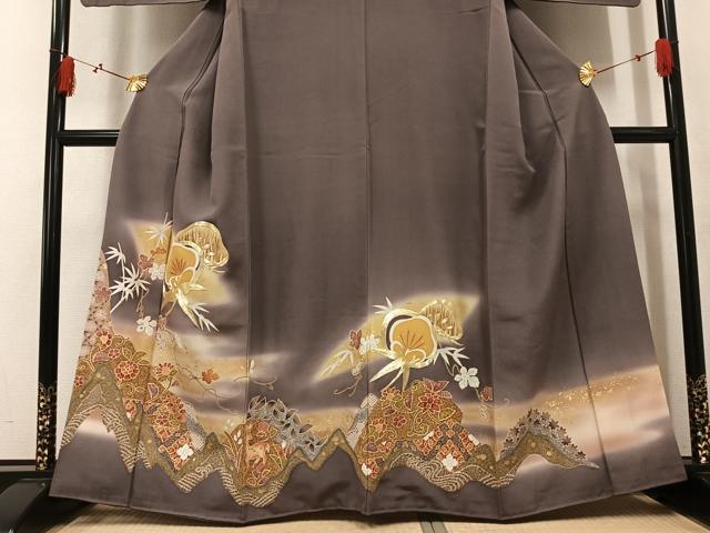 平和屋着物●豪華色留袖　駒刺繍　草花鹿文　暈し染め　金彩　正絹　逸品　AABL1288ph